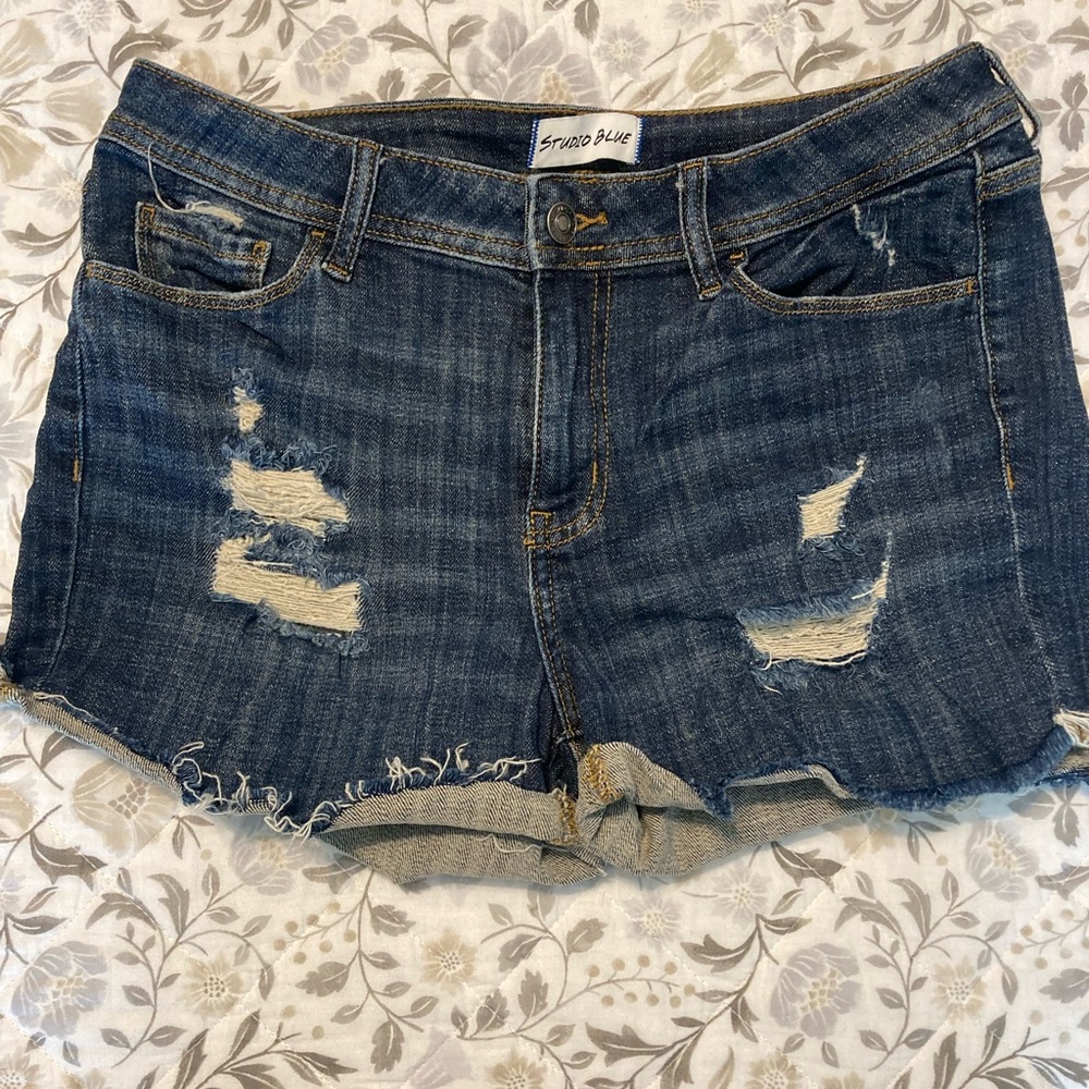 Studio Women's Ripped Jean Shorts - Dark Blue